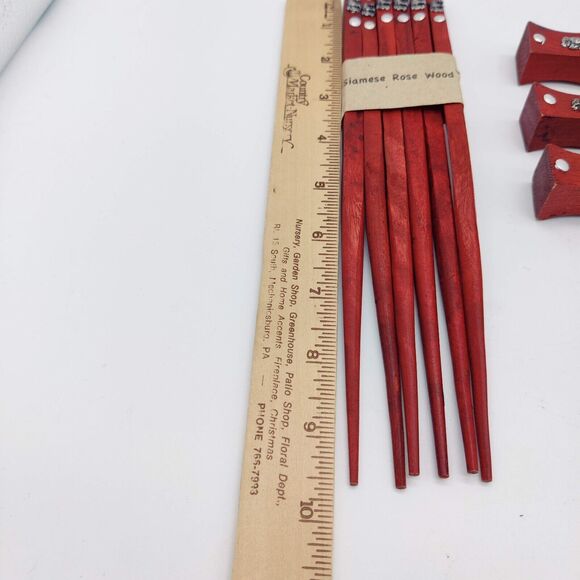 Hand Crafted Thailand Rose Wood Boxed Elephant Chopsticks Set Service For 6 - Picture 8 of 13